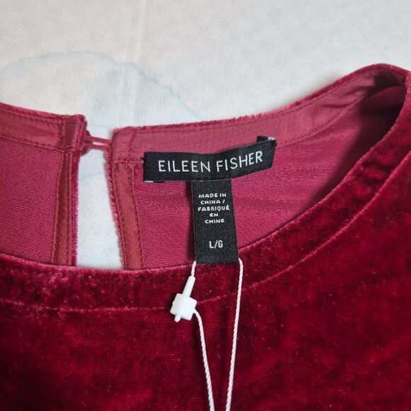 Eileen Fisher Womens Size L Ruby Red Silk Velvet Crew Neck Knee Length Dress 50 - Picture 10 of 12